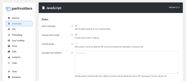 Fitur Defer JavaScript Perfmatters