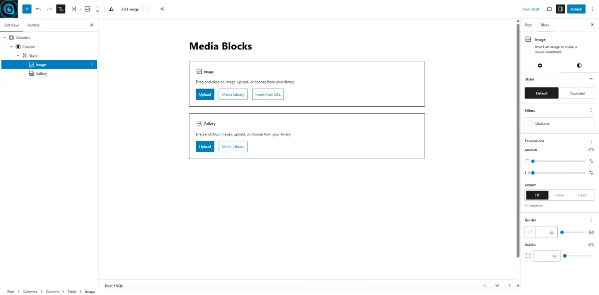 Contoh pengaturan Image block di WordPress: alt text, ukuran, dan alignment